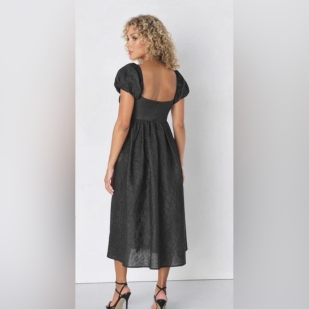 Lulus NWT “Adorable Mood” Black Floral Jacquard Puff Sleeve Babydoll Dress Large - Picture 9 of 16